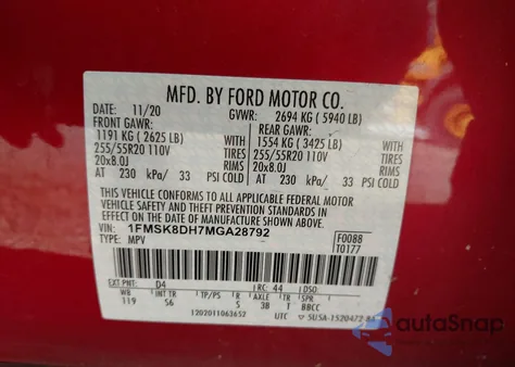 2021 Ford Explorer Xlt z USA, uszkodzony, nr VIN 1FMSK8DH7MGA28792